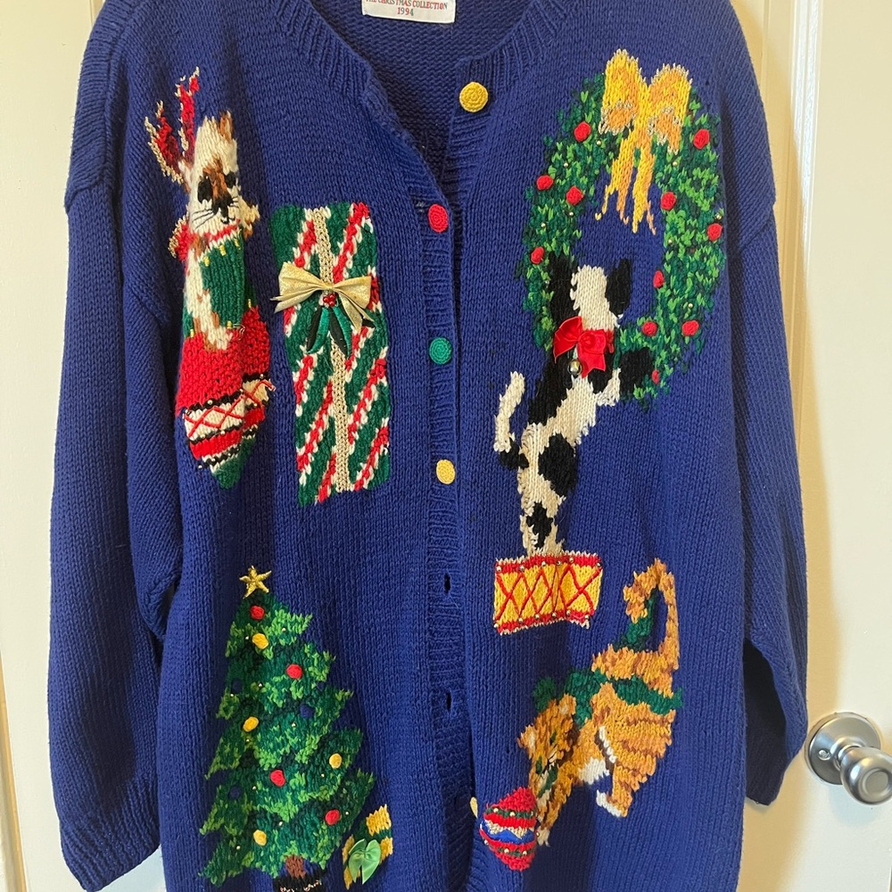 Rare Vintage Marisa Christina Navy Blue Holiday Cardigan